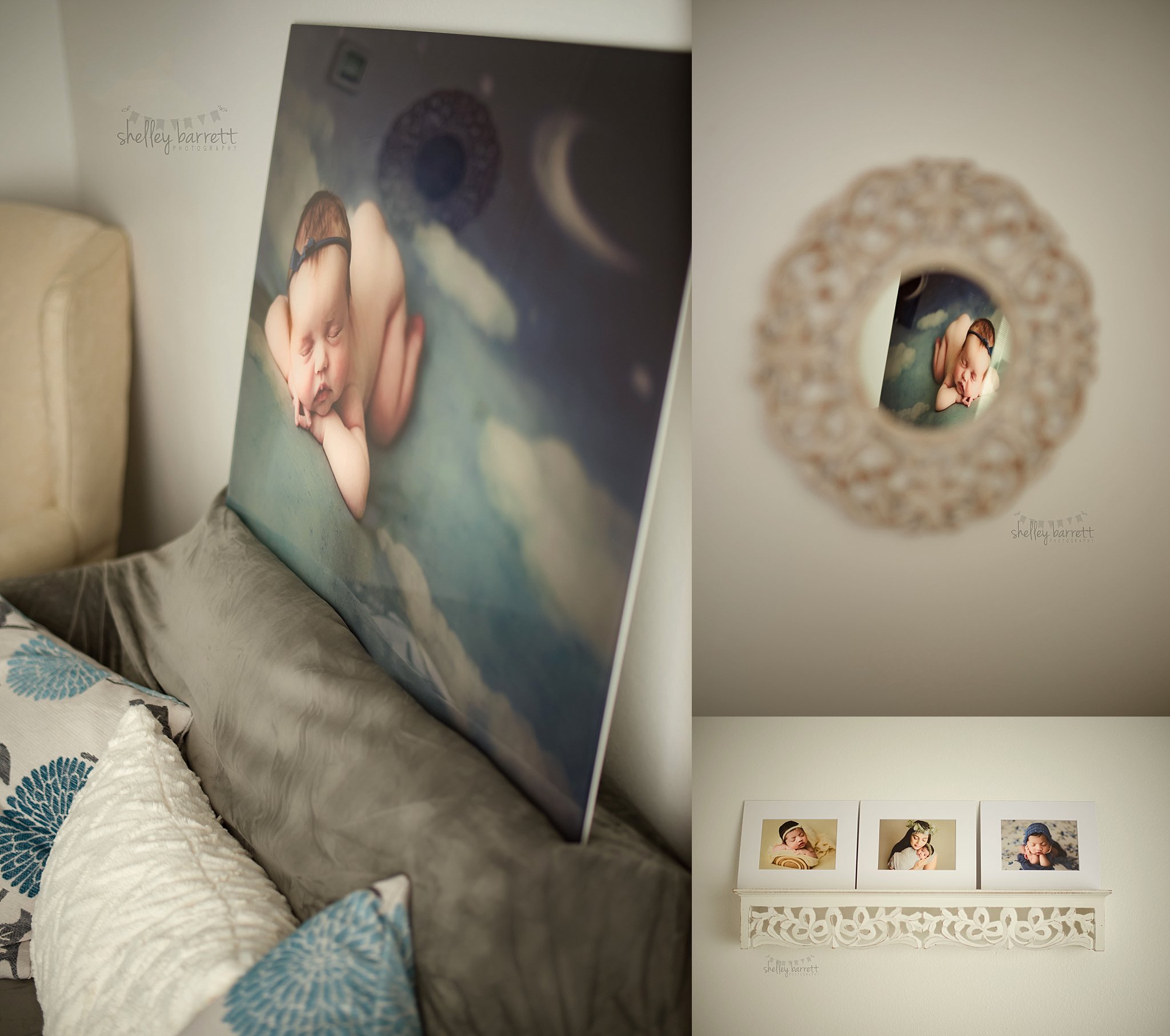 Pensacola, Florida newborn and family photographer, Shelley Barrett Photography takes adorable photos of a sweet baby girl in her Pace, Florida photography studio.