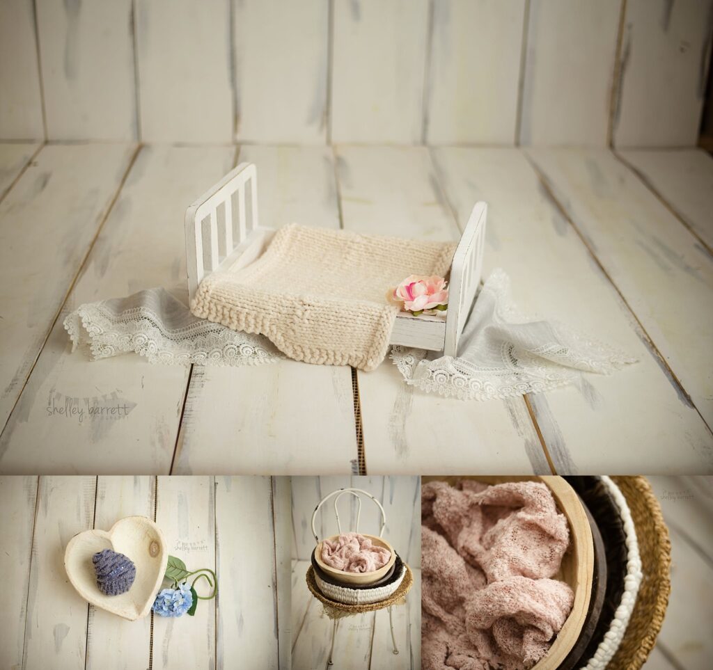 Pensacola, Florida newborn and family photographer, Shelley Barrett Photography takes adorable photos of a sweet baby girl in her Pace, Florida photography studio.