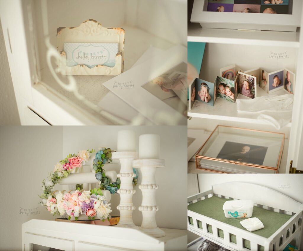 Pensacola, Florida newborn and family photographer, Shelley Barrett Photography takes adorable photos of a sweet baby girl in her Pace, Florida photography studio.