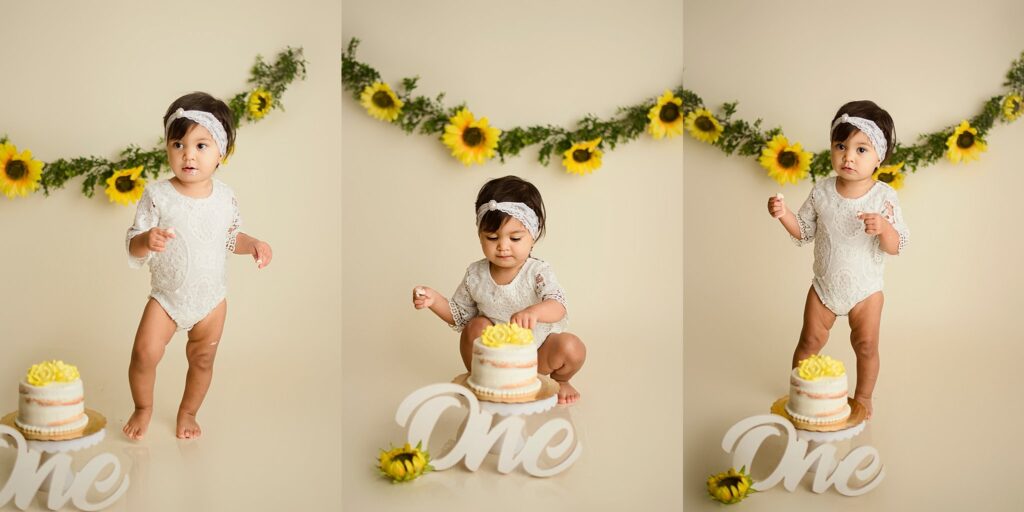 Cake smash and portraits for one year old baby girl by Pensacola Florida photographer, Shelley Barrett Photography