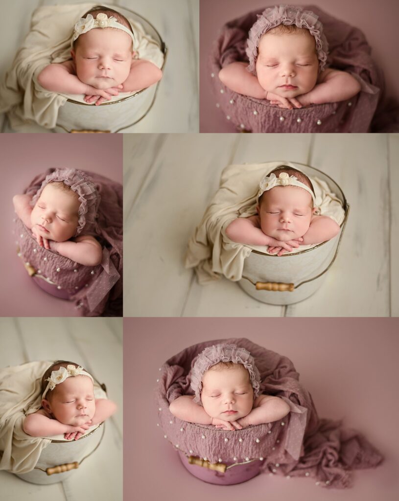 Pensacola, Florida newborn and family photographer, Shelley Barrett Photography takes adorable photos of a sweet baby girl in her Pace, Florida photography studio.