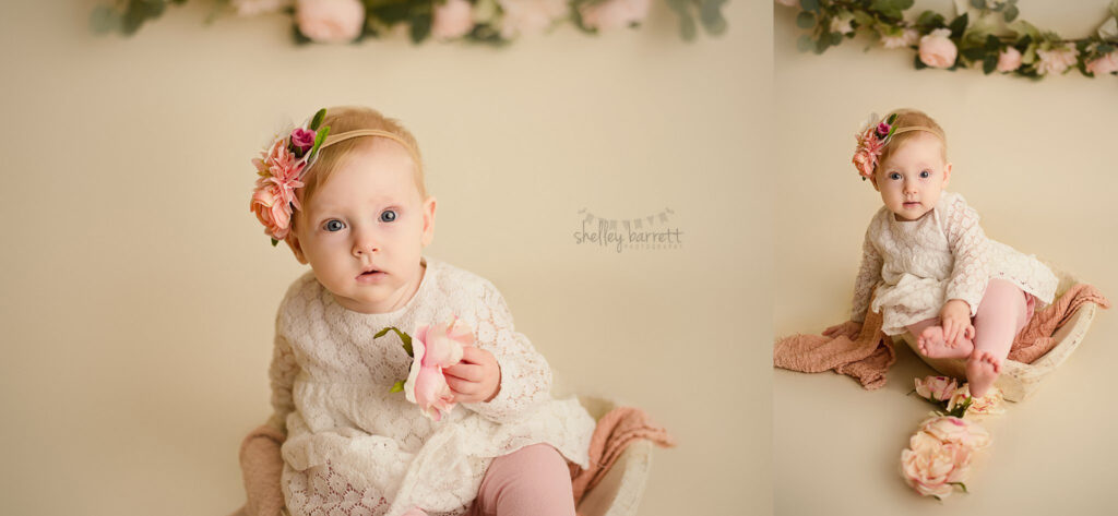 Pensacola Cake Smash Photographer, Cake smash and portraits for one year old baby girl by Pensacola Florida photographer, Shelley Barrett Photography