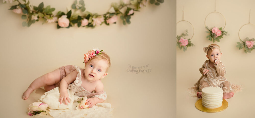 Pensacola Cake Smash Photographer, Cake smash and portraits for one year old baby girl by Pensacola Florida photographer, Shelley Barrett Photography
