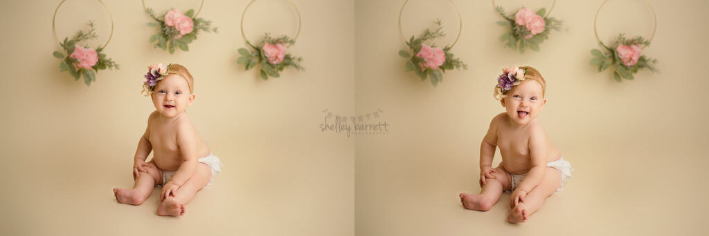 Pensacola Cake Smash Photographer, Cake smash and portraits for one year old baby girl by Pensacola Florida photographer, Shelley Barrett Photography