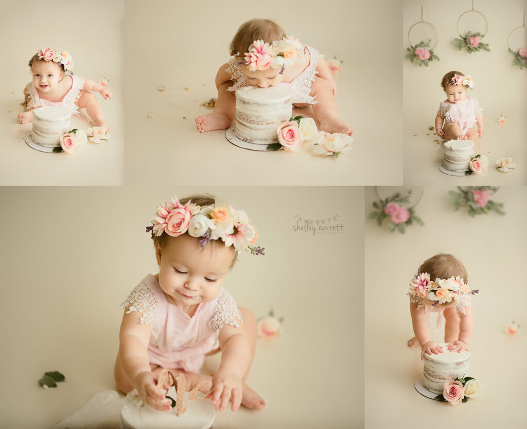 Gulf Breeze FL Cake Smash Photographer, Cake smash and portraits for one year old baby girl by Pensacola Florida photographer, Shelley Barrett Photography