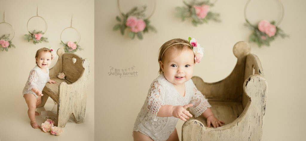 Gulf Breeze FL Cake Smash Photographer, Cake smash and portraits for one year old baby girl by Pensacola Florida photographer, Shelley Barrett Photography