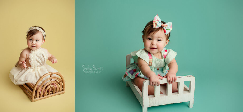 Cake smash and portraits for one year old baby girl by Pensacola Florida photographer, Shelley Barrett Photography