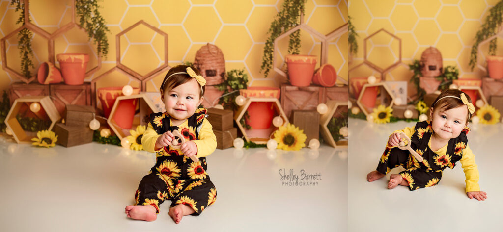 Cake smash and portraits for one year old baby girl by Pensacola Florida photographer, Shelley Barrett Photography