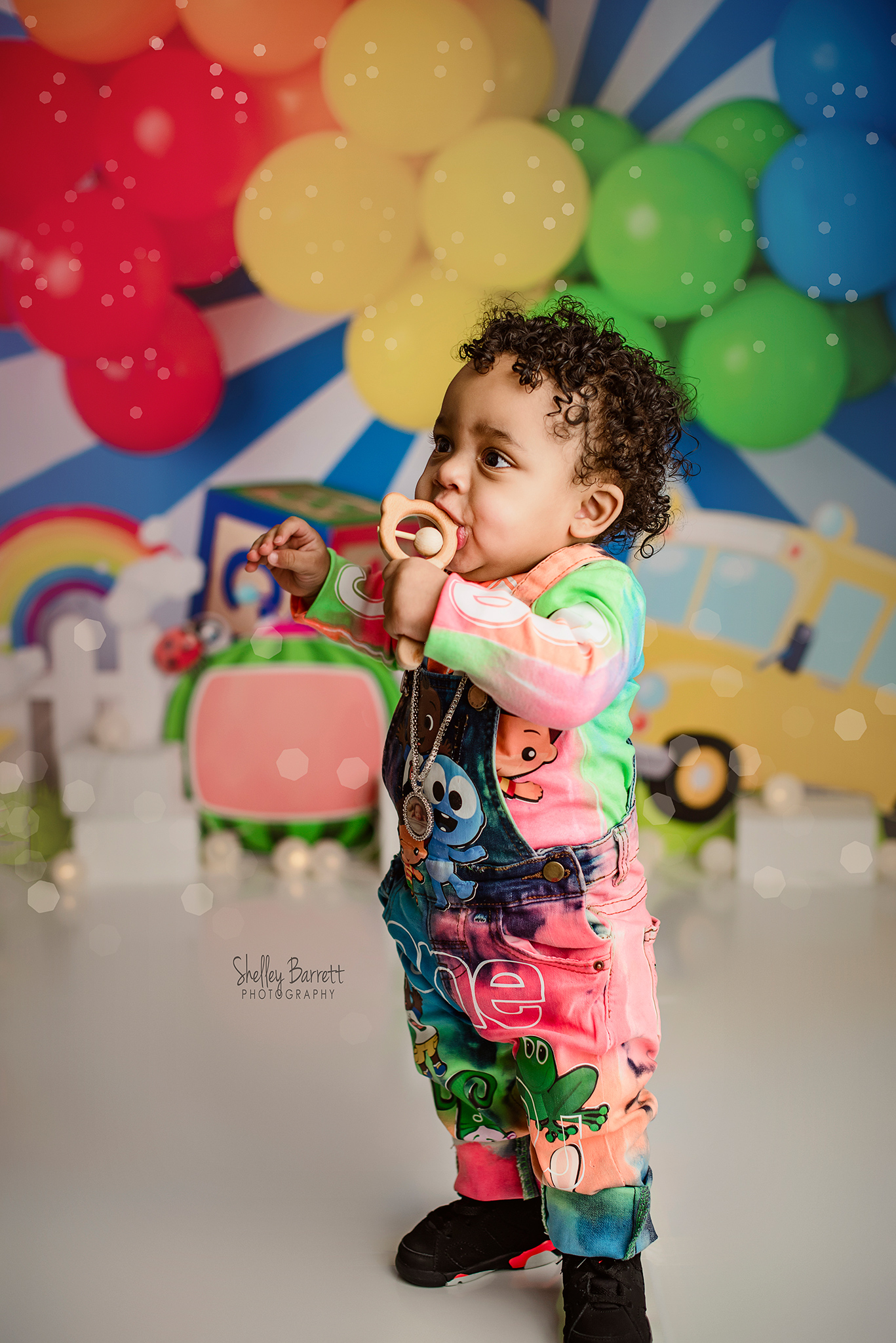 Cake smash baby portraits for one year old birthday boy David at Pensacola area Pace Florida photographer studio with Shelley Barrett Photography