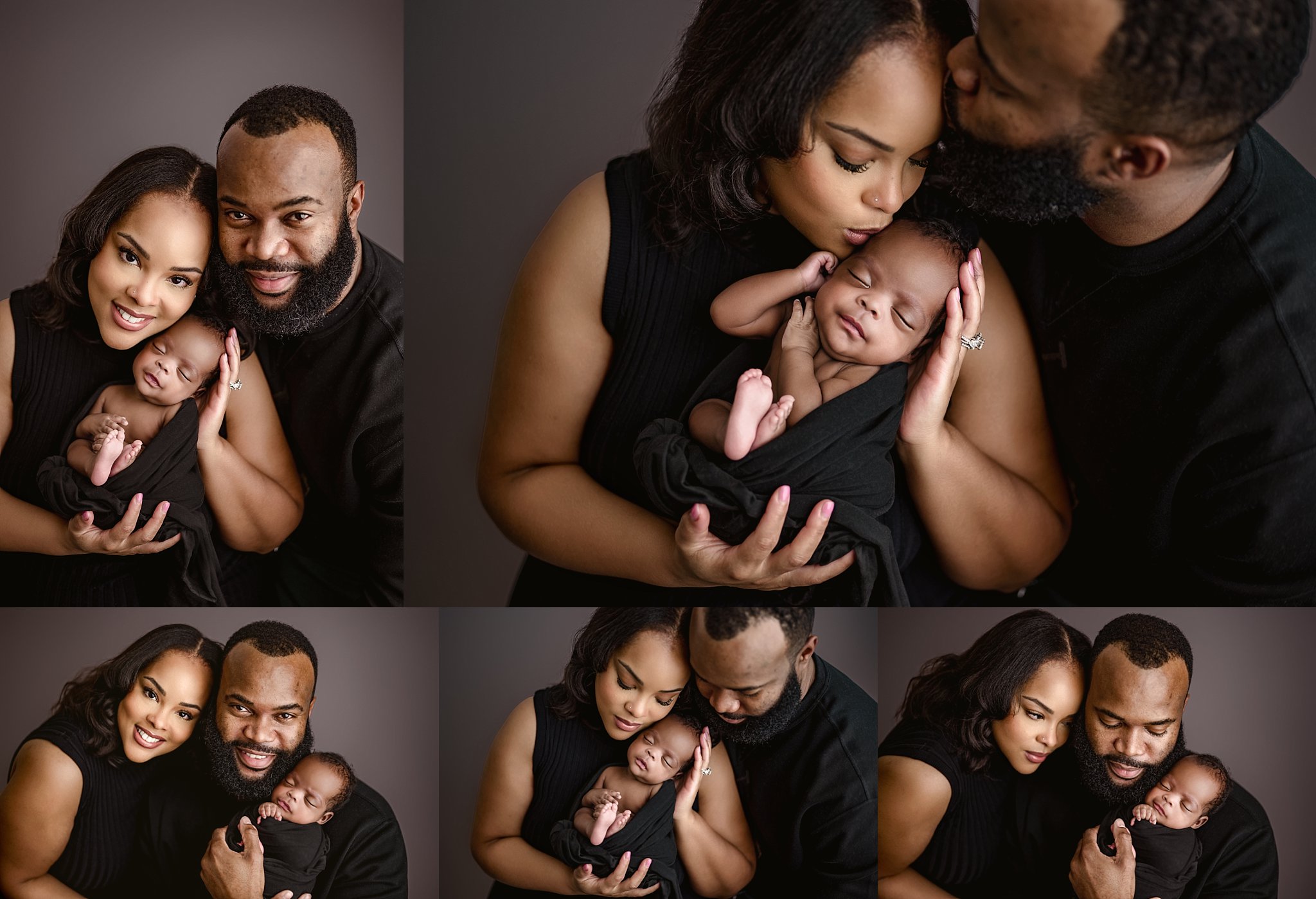 New parents holding their newborn during a studio session with a Birmingham newborn photographer.