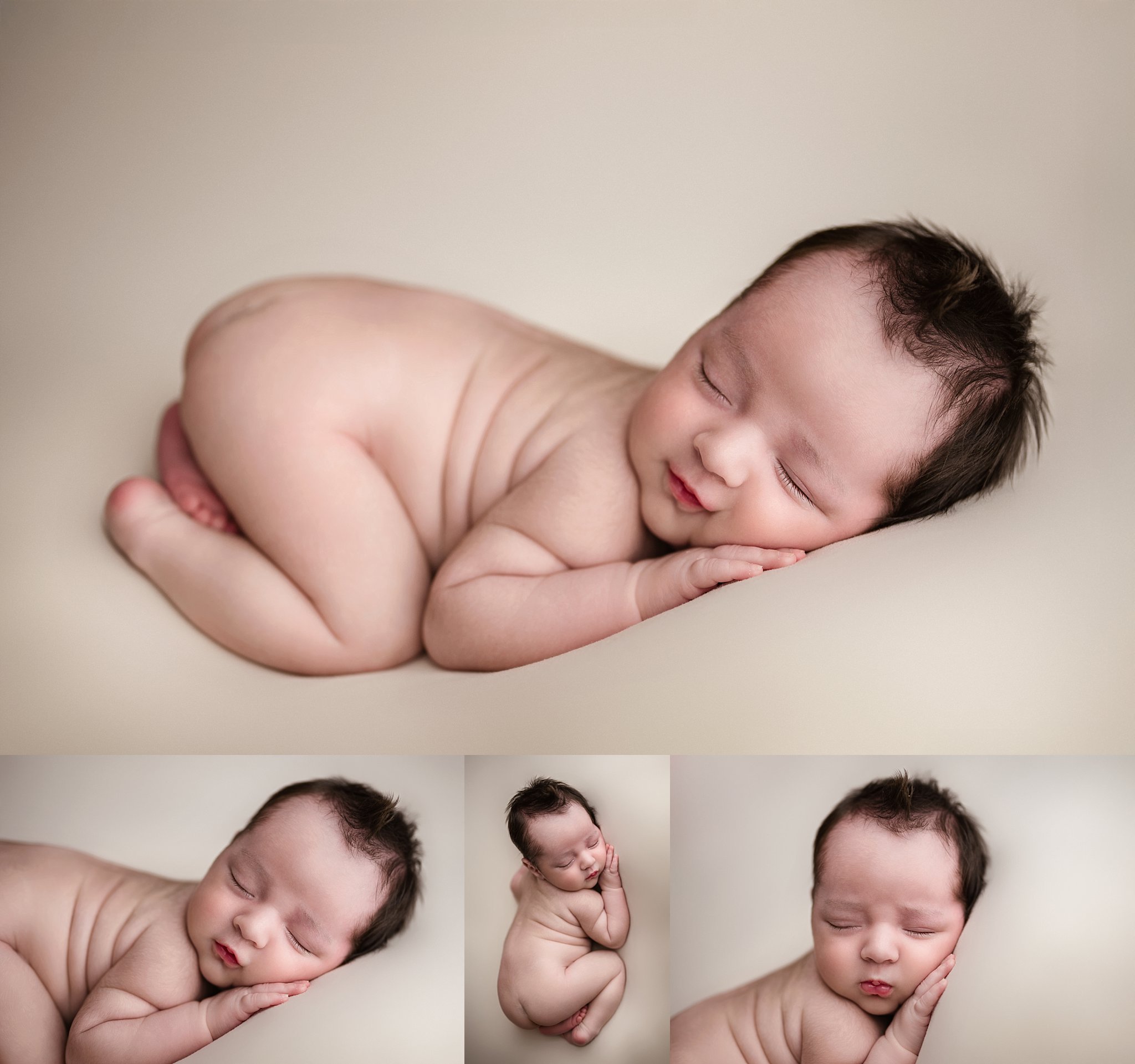 Posed newborn baby photographed in a professional newborn photography studio near Trussville, Alabama.