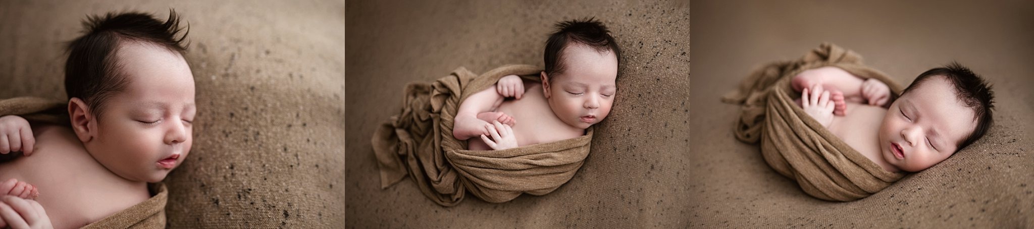 Wrapped newborn baby sleeping during a studio session with a Birmingham newborn photographer in Springville, Alabama.