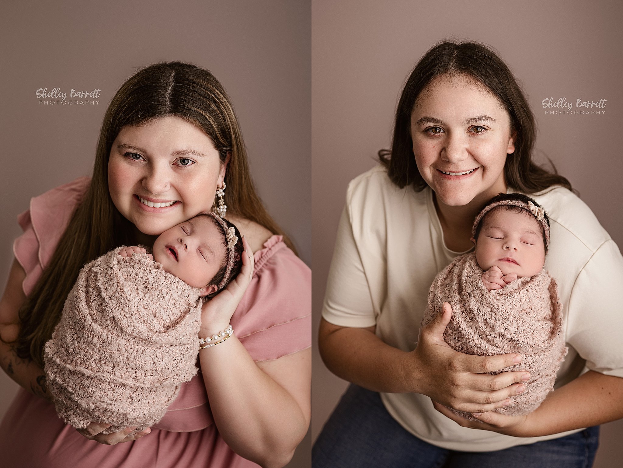 Mothers holding newborn during a newborn photography session near Trussville, Alabama