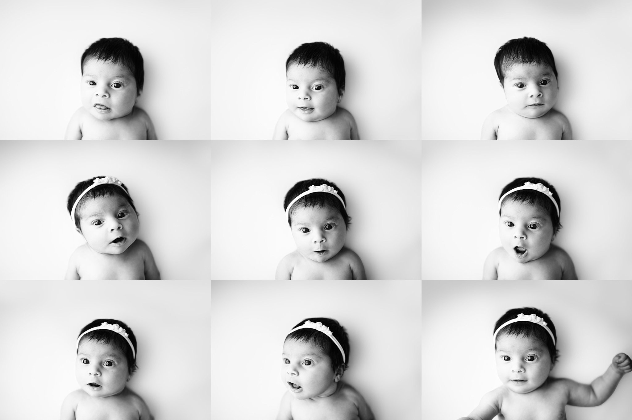 Close up black and white expressive faces of newborn photography by Birmingham newborn photographer in Springville, AL