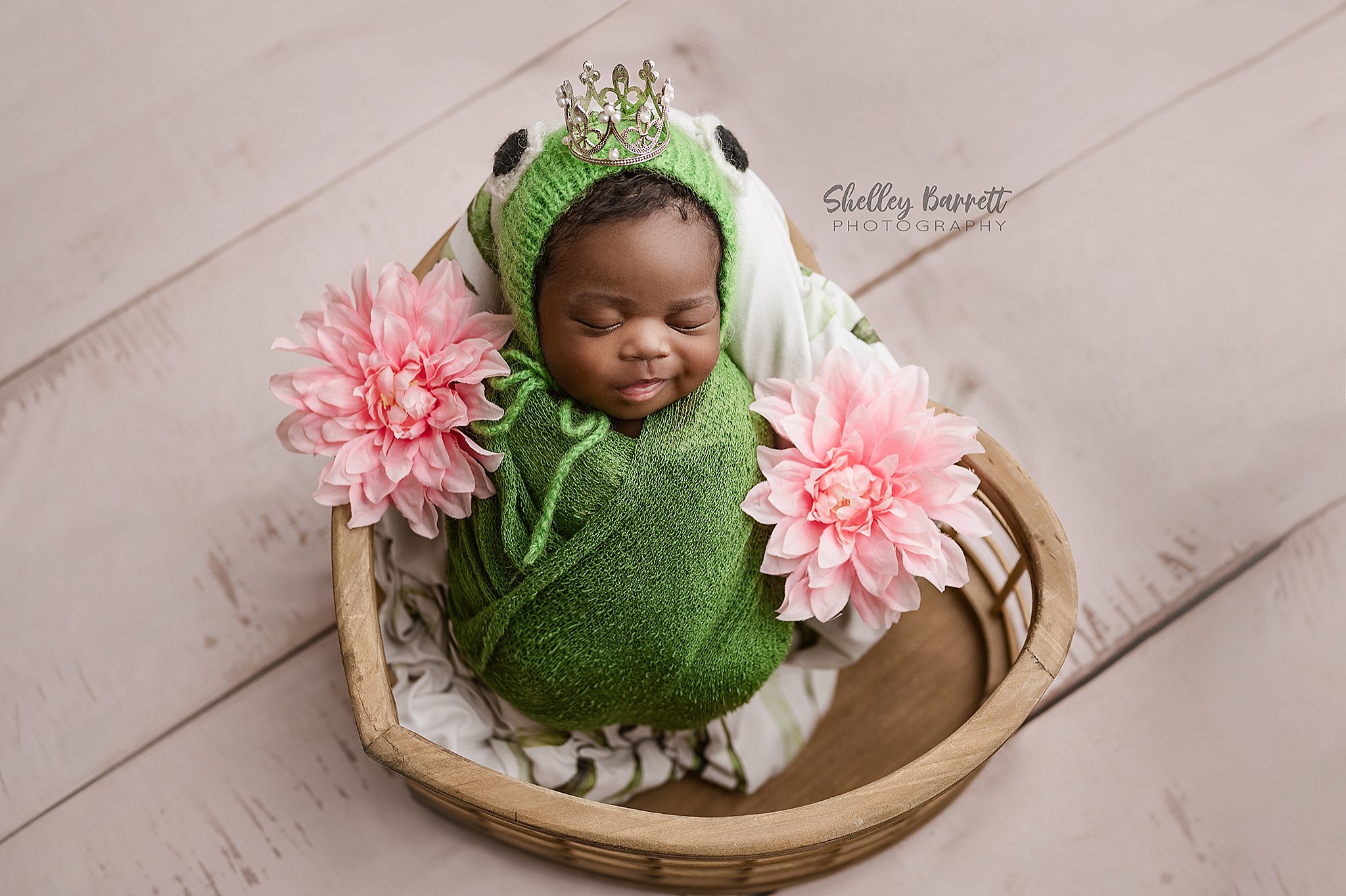 Princess and frog-inspired newborn photoshoot by a Birmingham newborn photographer
