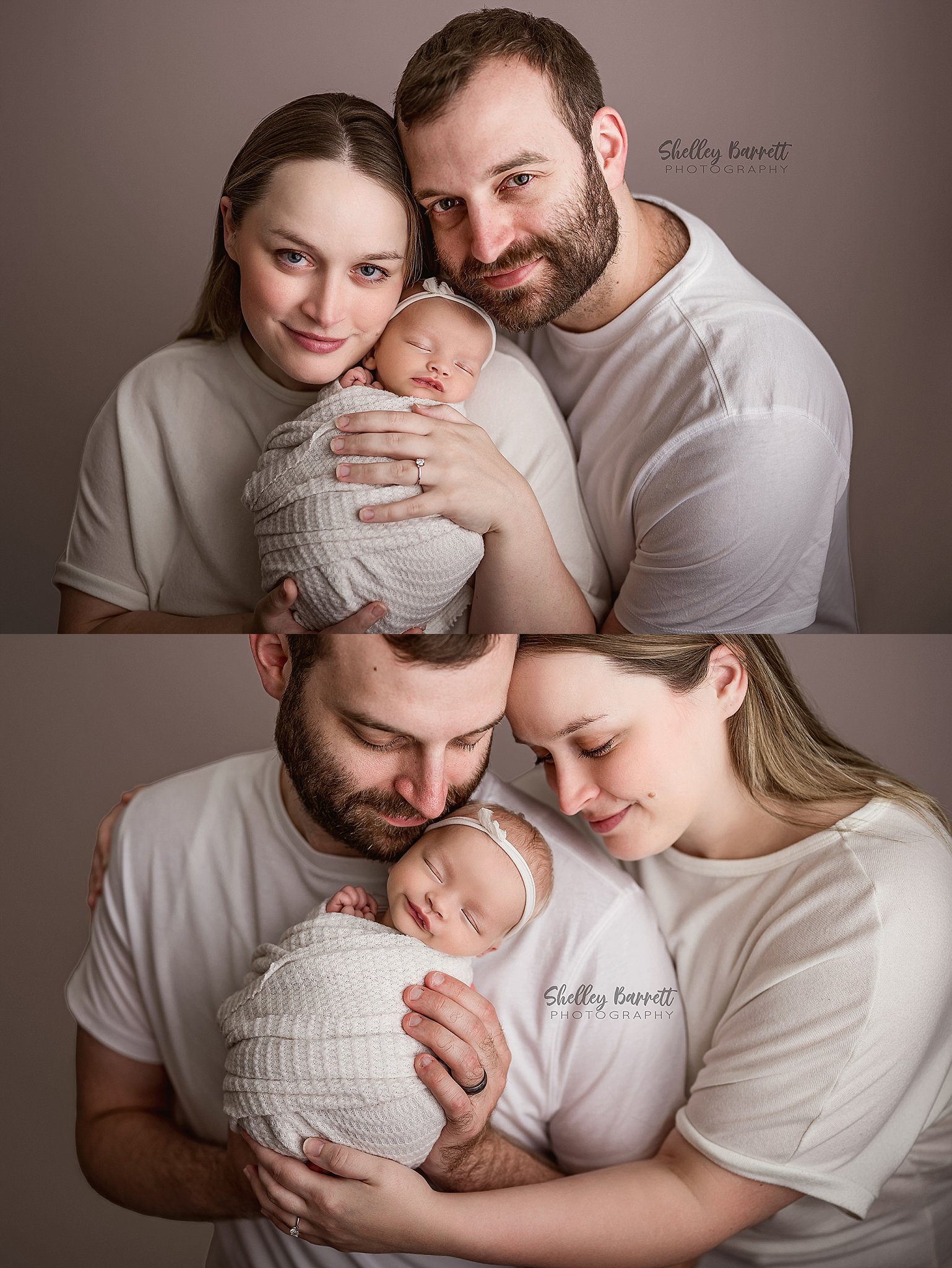 Parent cuddling a newborn during a summer newborn photography session in Trussville, Alabama