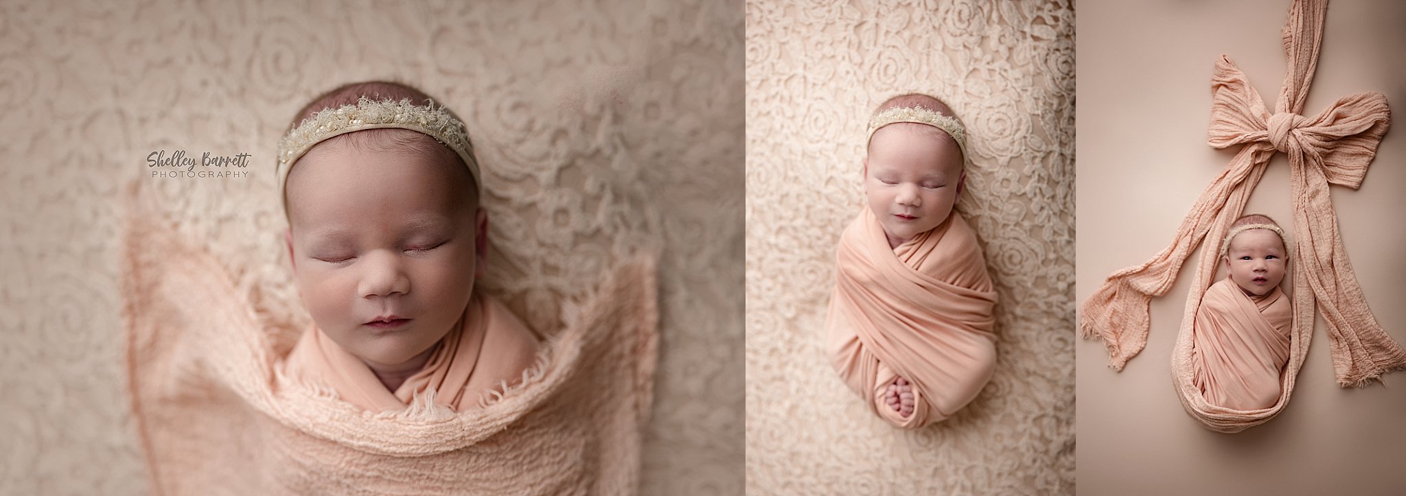 Sleeping newborn baby girl wrapped in a soft pink blanket during a newborn photography session with a Birmingham newborn photographer.