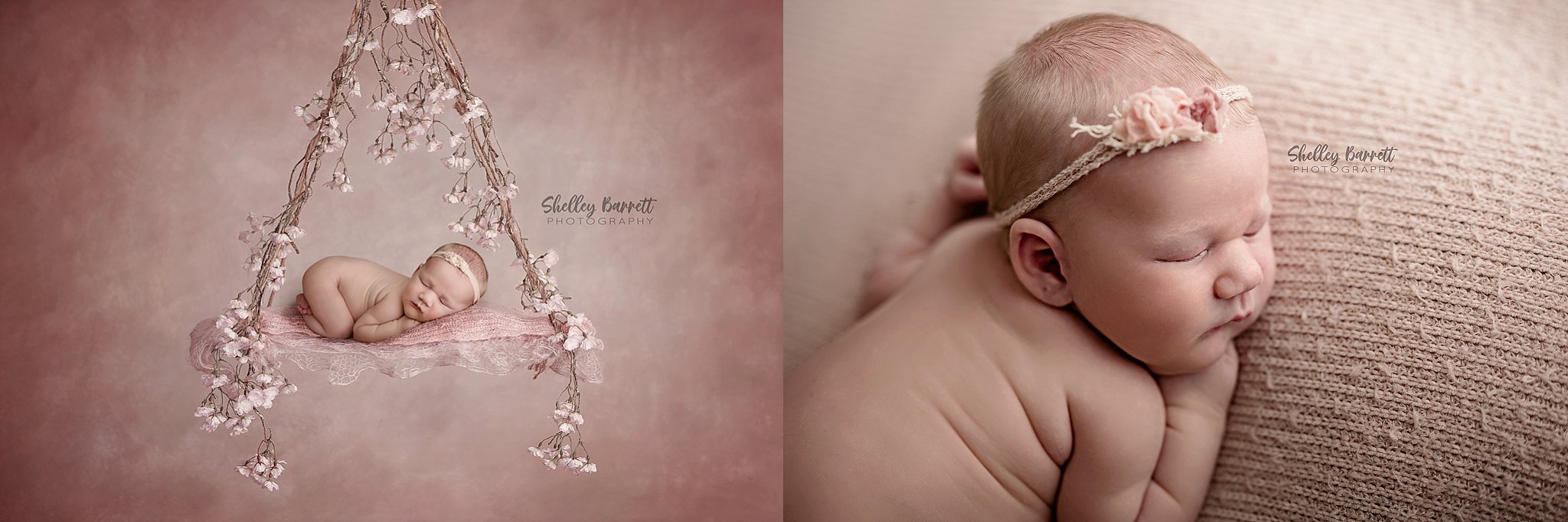 Adorable baby girl peacefully sleeping in a rustic wooden prop, photographed by a Birmingham newborn photographer serving Springville and Trussville families.
