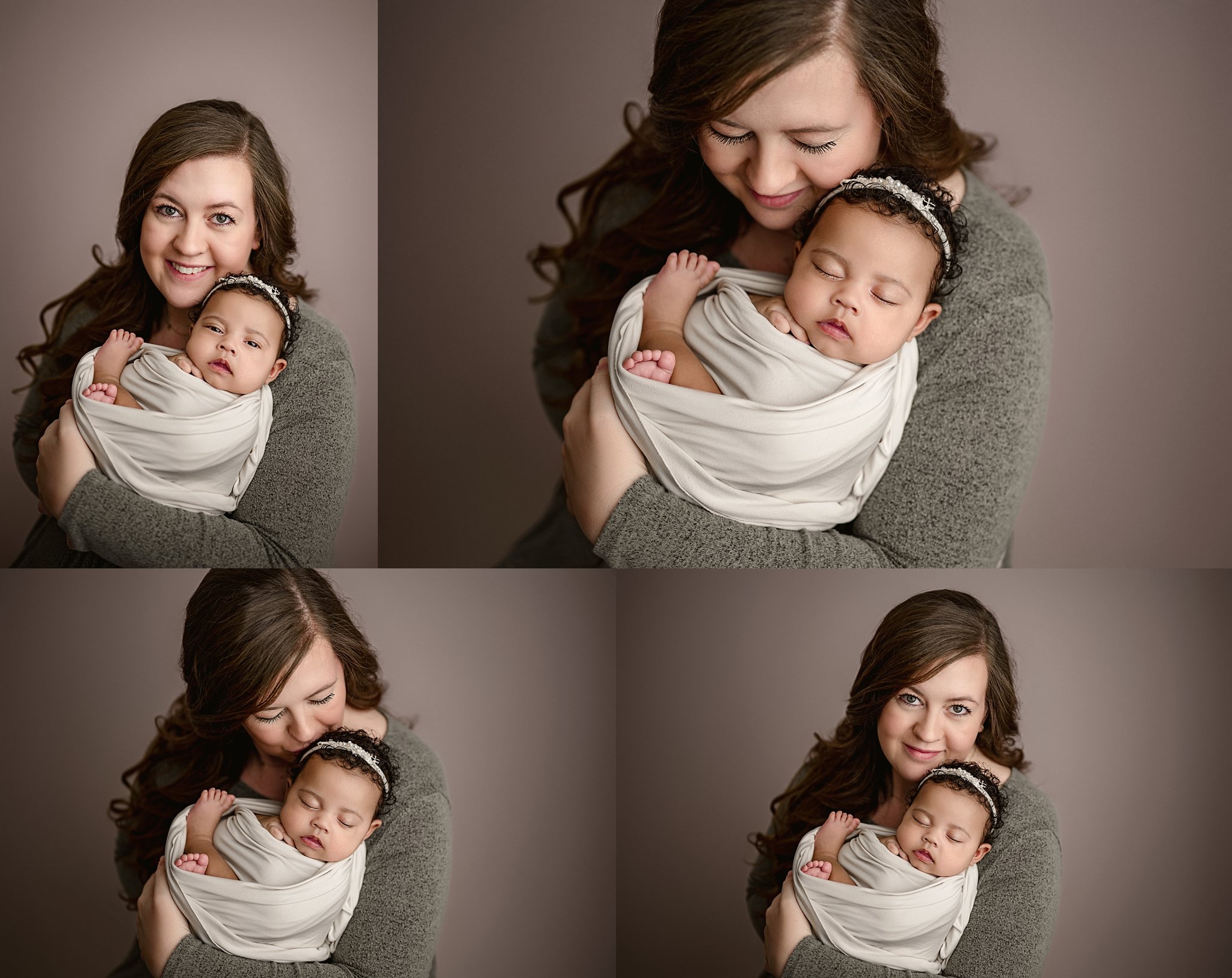 Mom gazing lovingly at her newborn daughter during a beautiful newborn photography session near Trussville, Alabama.