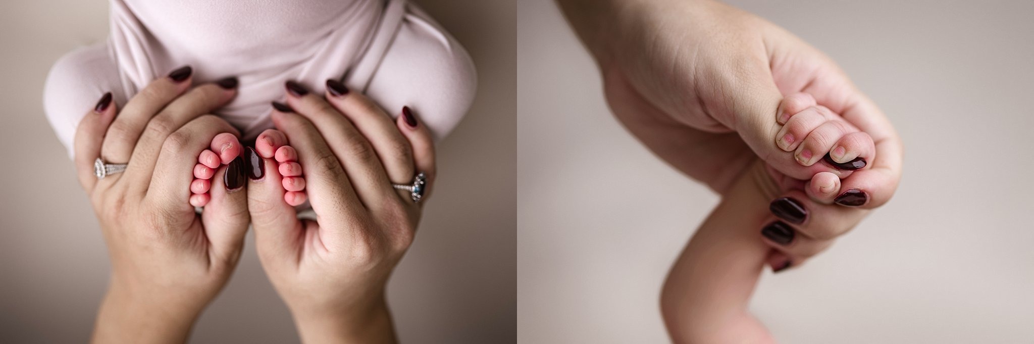 Detailed close-up of newborn baby boy's tiny fingers and toes photographed by a Birmingham newborn photographer.